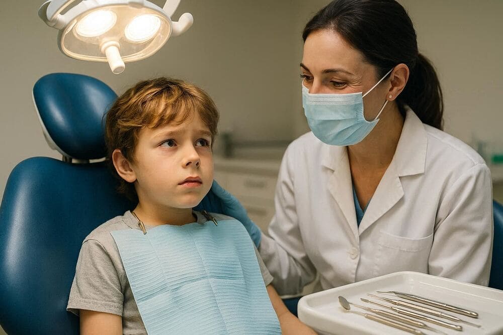 Мальчик волнуется в кабинете стоматолога
